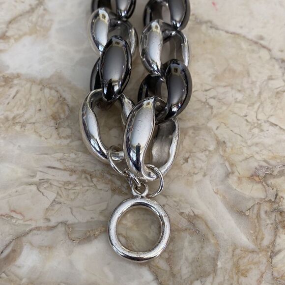 Super Chunky Silver & Titanium Tone Link Toggle Bracelet - Picture 5 of 6